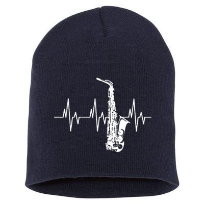 Saxophone Heartbeat Funny EKG Sax Player Gift Men Women Short Acrylic Beanie