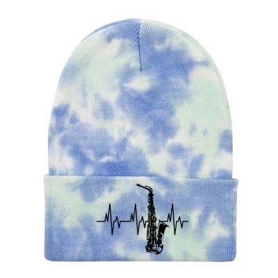 Saxophone Heartbeat Funny EKG Sax Player Gift Men Women Tie Dye 12in Knit Beanie