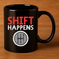 Shift Happens Funny Car Gear Pun Race Driver Racing Gift 11oz C Handle Ceramic Mug