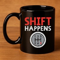 Shift Happens Funny Car Gear Pun Race Driver Racing Gift 11oz C Handle Ceramic Mug