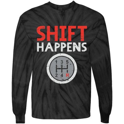 Shift Happens Funny Car Gear Pun Race Driver Racing Gift Tie-Dye Long Sleeve Shirt