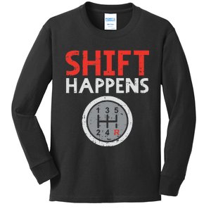 Shift Happens Funny Car Gear Pun Race Driver Racing Gift Kids Long Sleeve Shirt