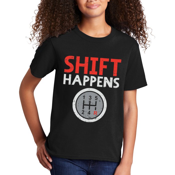 Shift Happens Funny Car Gear Pun Race Driver Racing Gift Kids T-Shirt