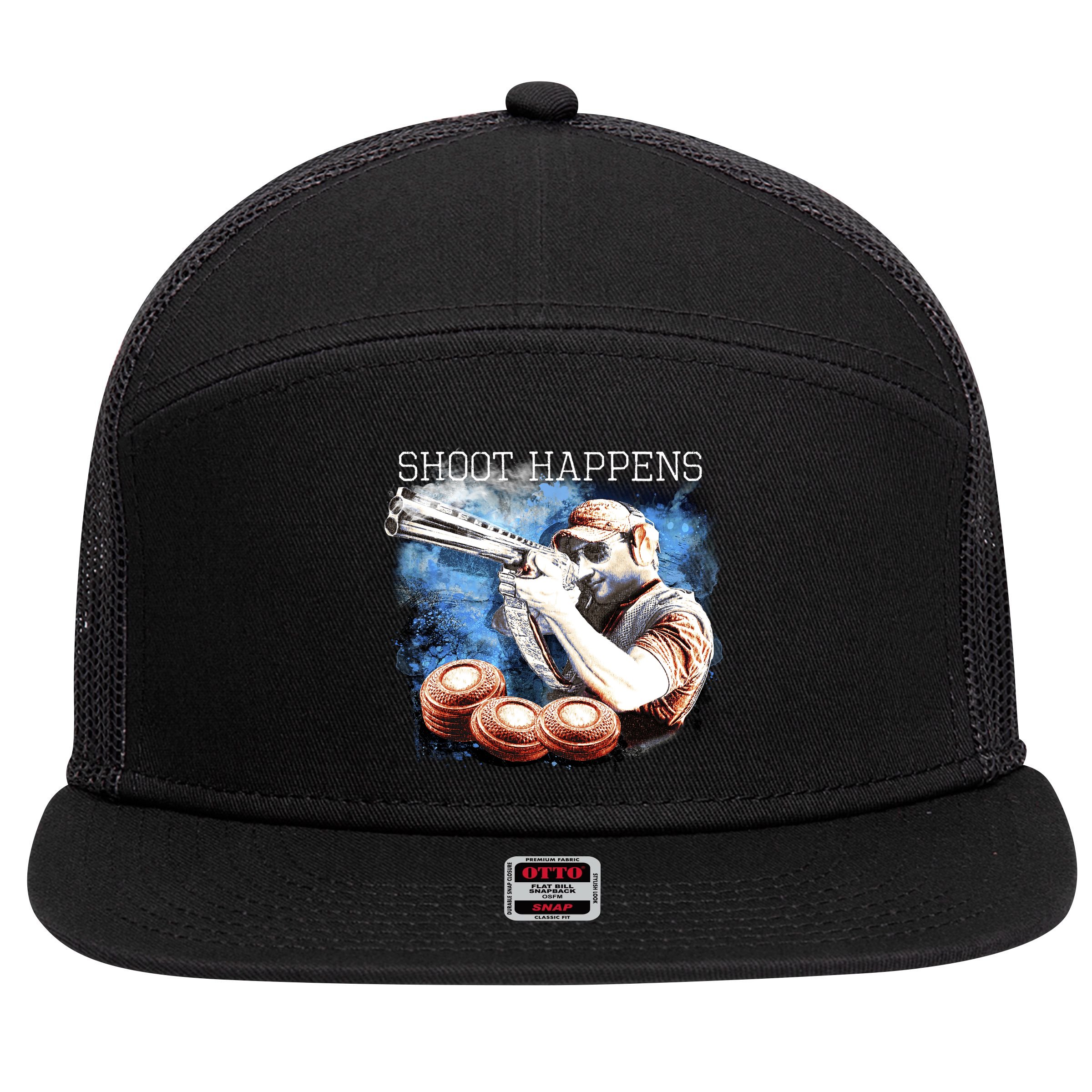 Shoot Happens Funny Trap Shooting 7 Panel Mesh Trucker Snapback Hat