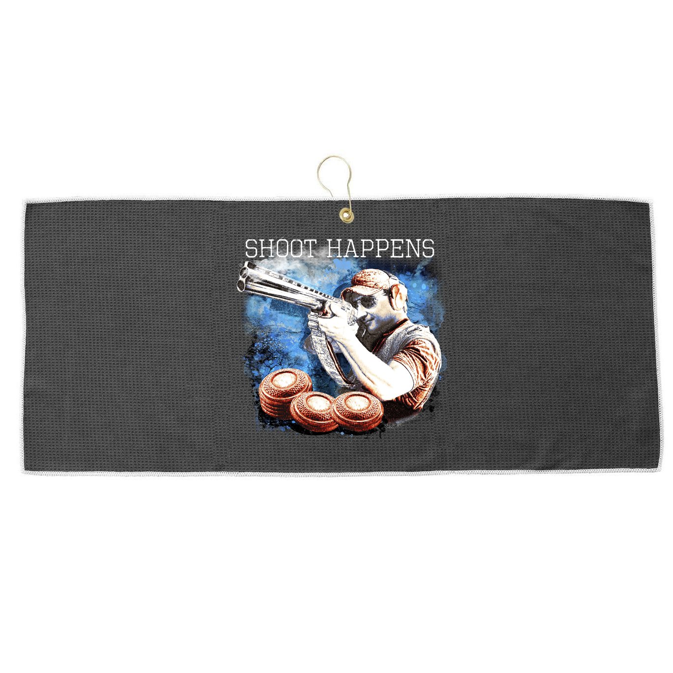 Shoot Happens Funny Trap Shooting Large Microfiber Waffle Golf Towel
