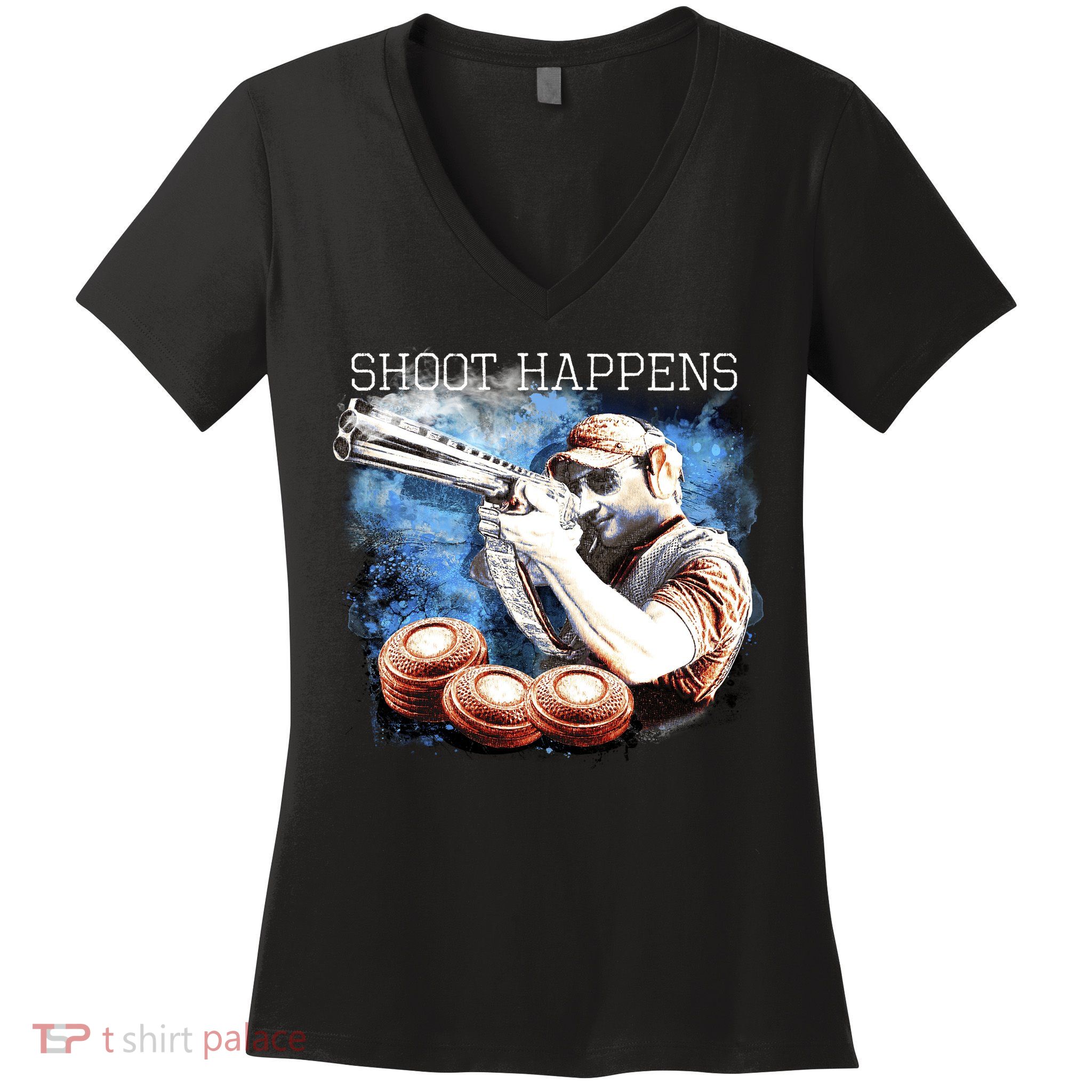 Shoot Happens Funny Trap Shooting Women's V-Neck T-Shirt