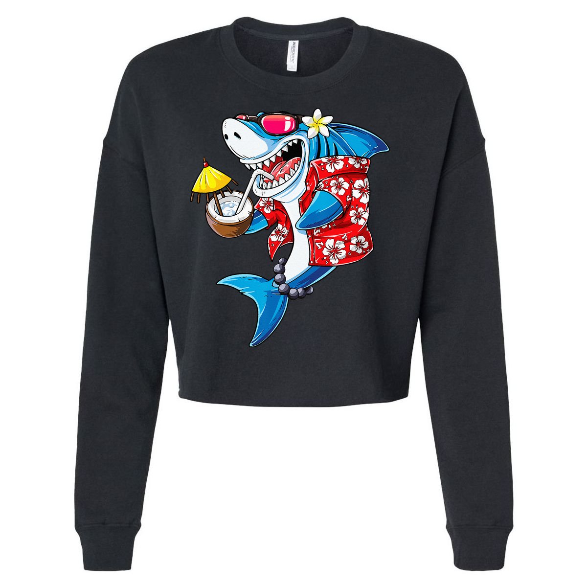 Shark Hawaiian Funny Aloha Hawaii Beach Jawsome Gifts Cropped Pullover Crew