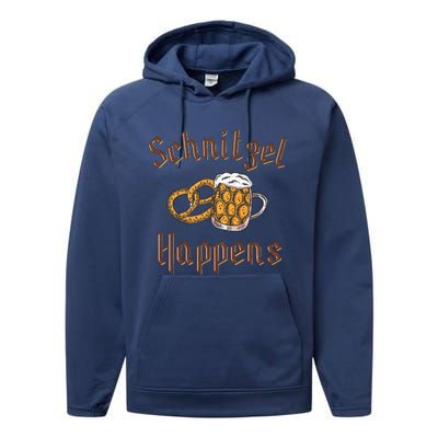 Schnitzel Happens Funny Oktoberfest Drinking Team Performance Fleece Hoodie