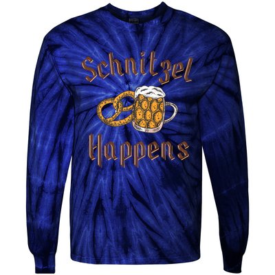 Schnitzel Happens Funny Oktoberfest Drinking Team Tie-Dye Long Sleeve Shirt