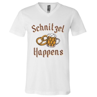 Schnitzel Happens Funny Oktoberfest Drinking Team V-Neck T-Shirt