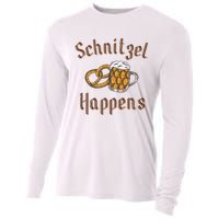 Schnitzel Happens Funny Oktoberfest Drinking Team Cooling Performance Long Sleeve Crew