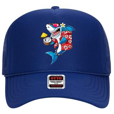 Shark Hawaiian Funny Aloha Hawaii Beach Jawsome Funny Gift Cool Gift High Crown Mesh Back Trucker Hat