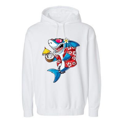 Shark Hawaiian Funny Aloha Hawaii Beach Jawsome Funny Gift Cool Gift Garment-Dyed Fleece Hoodie