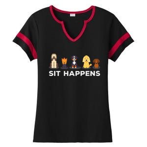 Sit Happens Funny Dog Owner Gift Idea Ladies Halftime Notch Neck Tee