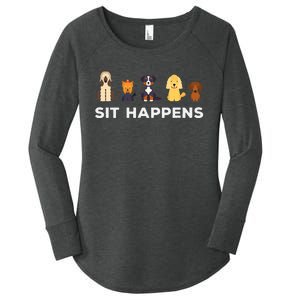 Sit Happens Funny Dog Owner Gift Idea Women's Perfect Tri Tunic Long Sleeve Shirt