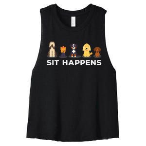 Sit Happens Funny Dog Owner Gift Idea Women's Racerback Cropped Tank