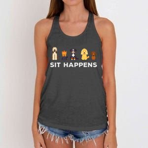 Sit Happens Funny Dog Owner Gift Idea Women's Knotted Racerback Tank