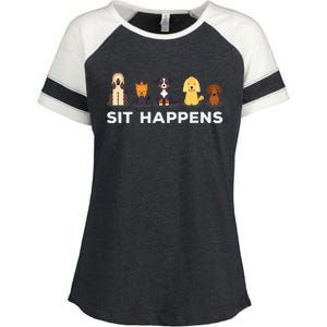 Sit Happens Funny Dog Owner Gift Idea Enza Ladies Jersey Colorblock Tee