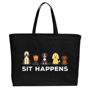 Sit Happens Funny Dog Owner Gift Idea Cotton Canvas Jumbo Tote