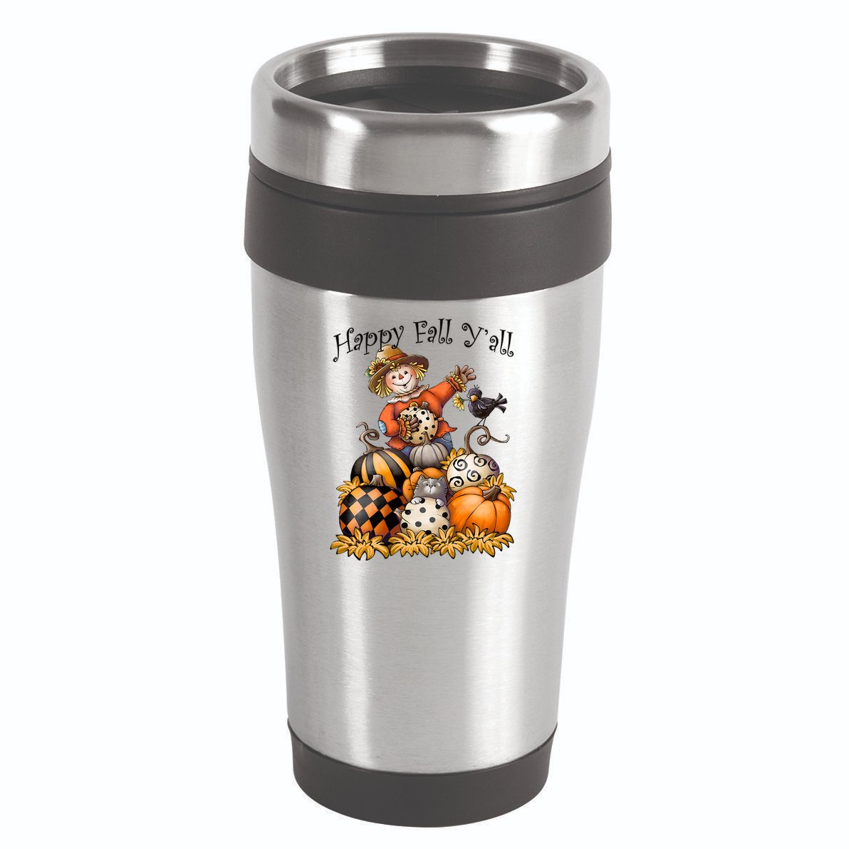 Scarecrow Happy Fall Y'all Pumpkin Thanksgiving Halloween 16oz Travel Tumbler
