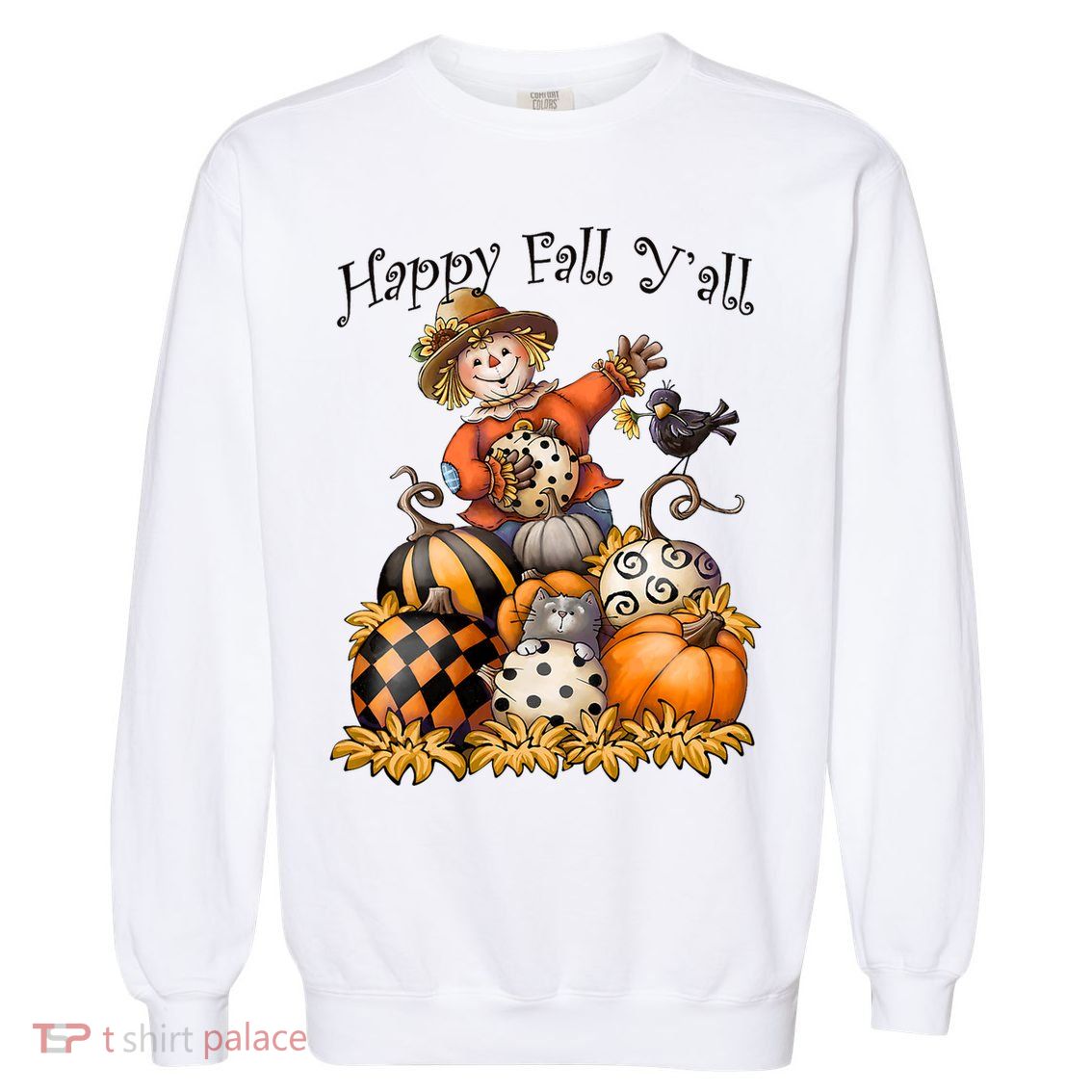 Scarecrow Happy Fall Y'all Pumpkin Thanksgiving Halloween Garment-Dyed Sweatshirt