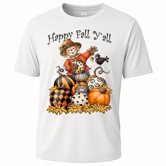 Scarecrow Happy Fall Y'all Pumpkin Thanksgiving Halloween Cooling Performance Crew T-Shirt
