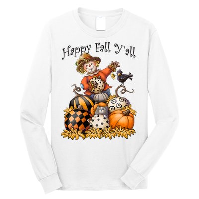 Scarecrow Happy Fall Y'all Pumpkin Thanksgiving Halloween Long Sleeve Shirt