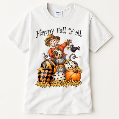 Scarecrow Happy Fall Y'all Pumpkin Thanksgiving Halloween Tall T-Shirt