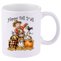 Scarecrow Happy Fall Y'all Pumpkin Thanksgiving Halloween 11oz C Handle Ceramic Mug