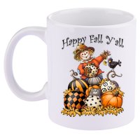 Scarecrow Happy Fall Y'all Pumpkin Thanksgiving Halloween 11oz C Handle Ceramic Mug