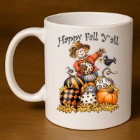 Scarecrow Happy Fall Y'all Pumpkin Thanksgiving Halloween 11oz C Handle Ceramic Mug