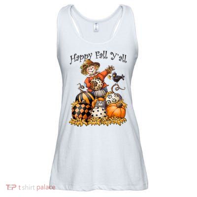 Scarecrow Happy Fall Y'all Pumpkin Thanksgiving Halloween Ladies Essential Flowy Tank