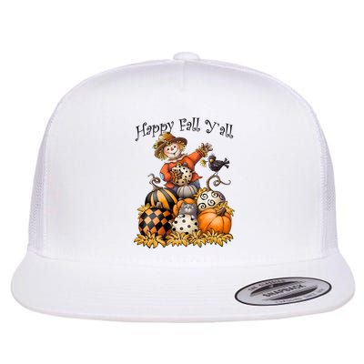 Scarecrow Happy Fall Y'all Pumpkin Thanksgiving Halloween Flatbill Hat