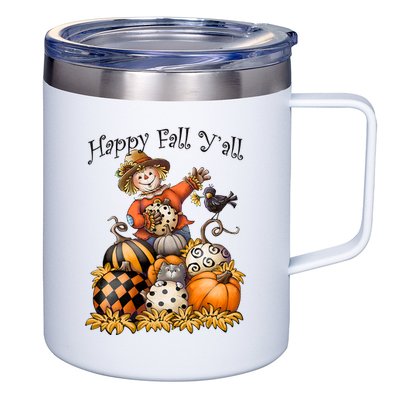 Scarecrow Happy Fall Y'all Pumpkin Thanksgiving Halloween 12oz Stainless Steel Coffee Mug