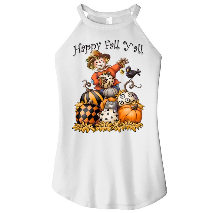 Scarecrow Happy Fall Y'all Pumpkin Thanksgiving Halloween Women's Perfect Tri Rocker Tank