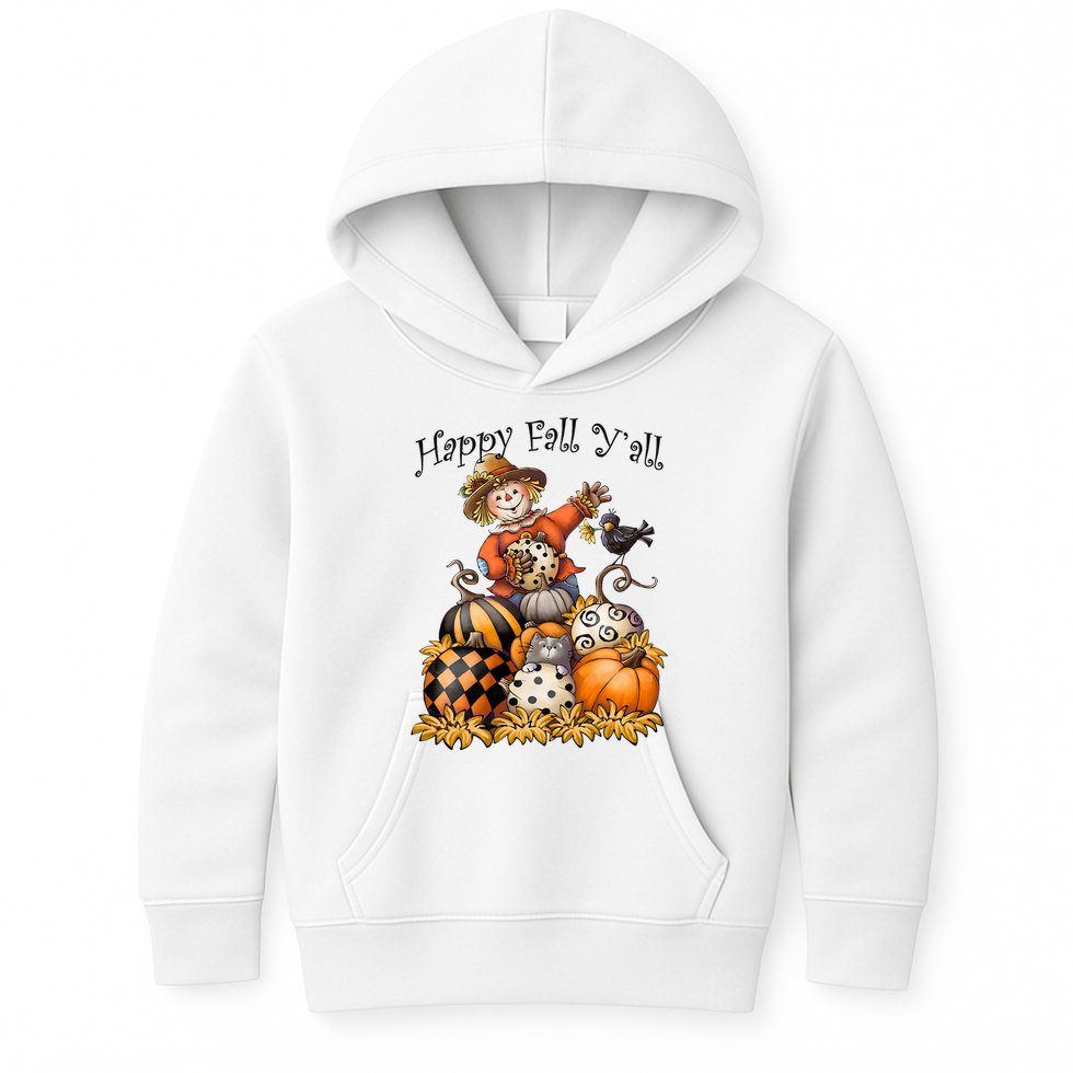 Scarecrow Happy Fall Y'all Pumpkin Thanksgiving Halloween Kids Hoodie