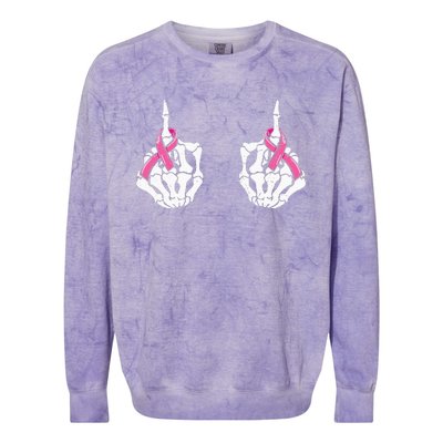 Skeleton Hand Fuck Cancer Pink Funny Breast Cancer Awareness Colorblast Crewneck Sweatshirt