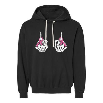 Skeleton Hand Fuck Cancer Pink Funny Breast Cancer Awareness Garment-Dyed Fleece Hoodie