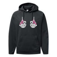 Skeleton Hand Fuck Cancer Pink Funny Breast Cancer Awareness Performance Fleece Hoodie