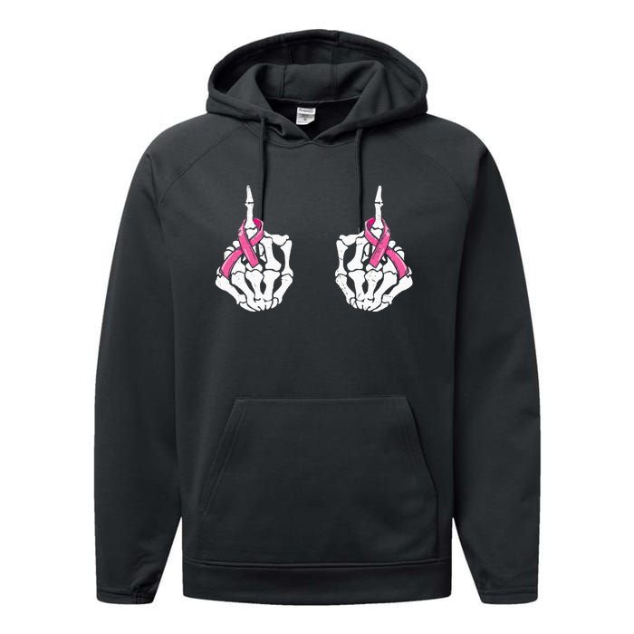 Skeleton Hand Fuck Cancer Pink Funny Breast Cancer Awareness Performance Fleece Hoodie