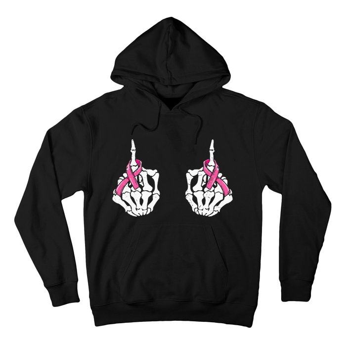 Skeleton Hand Fuck Cancer Pink Funny Breast Cancer Awareness Hoodie