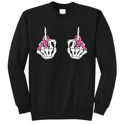 Skeleton Hand Fuck Cancer Pink Funny Breast Cancer Awareness Sweatshirt