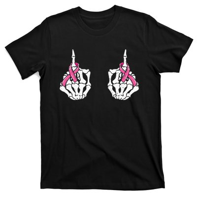 Skeleton Hand Fuck Cancer Pink Funny Breast Cancer Awareness T-Shirt