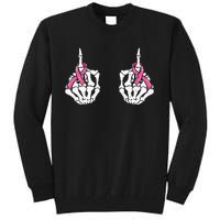 Skeleton Hand Fuck Cancer Pink Funny Breast Cancer Awareness Tall Sweatshirt