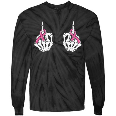 Skeleton Hand Fuck Cancer Pink Funny Breast Cancer Awareness Tie-Dye Long Sleeve Shirt