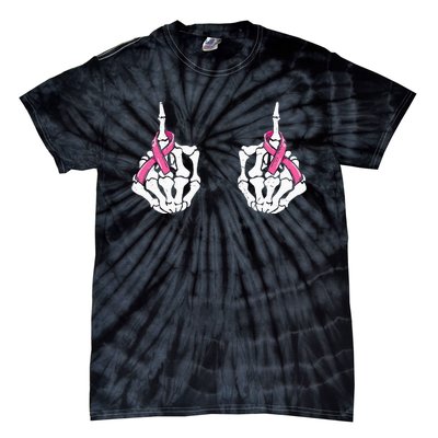 Skeleton Hand Fuck Cancer Pink Funny Breast Cancer Awareness Tie-Dye T-Shirt