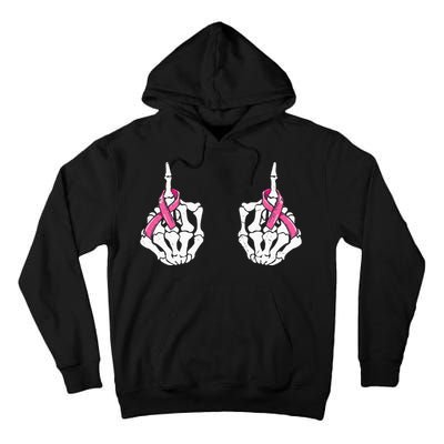 Skeleton Hand Fuck Cancer Pink Funny Breast Cancer Awareness Tall Hoodie