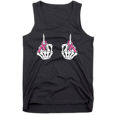 Skeleton Hand Fuck Cancer Pink Funny Breast Cancer Awareness Tank Top