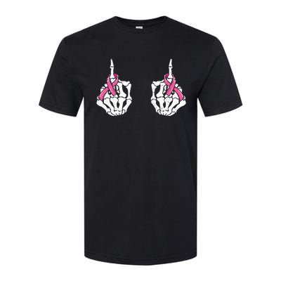 Skeleton Hand Fuck Cancer Pink Funny Breast Cancer Awareness Softstyle CVC T-Shirt