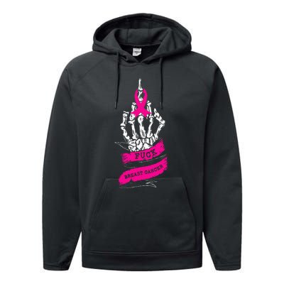 Skeleton Hand Fuck Pink Funny Breast Cancer Awareness Gifts Performance Fleece Hoodie